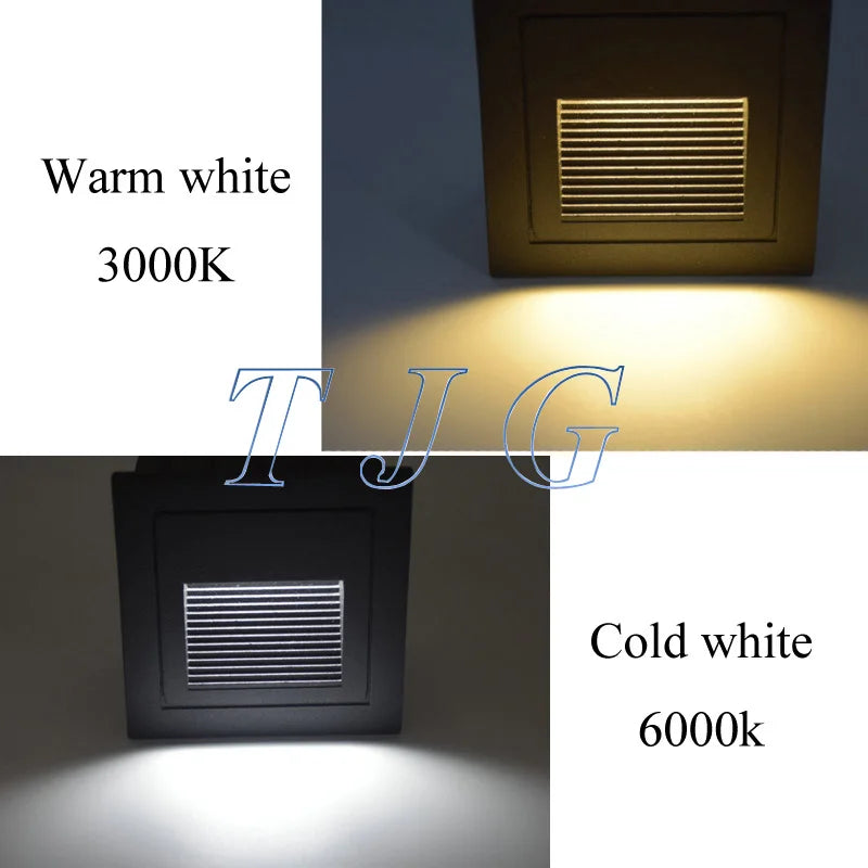 3W 5W IP65 LED Recessed Stair Step Wall Light Dimmable AC 85-265V DC 12V Black White 58-86mm