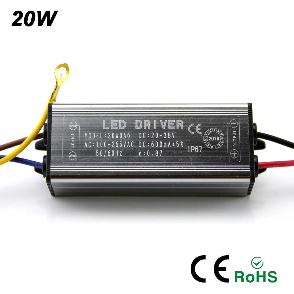 IP67 LED Driver 10W 20W 30W 50W AC 100-265V to DC 20-38V Constant Current Waterproof Floodlight