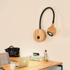 Nordic Wood Flexible Gooseneck LED Wall Sconce 5W E26 Pull or On/Off Switch 3 Color Temperatures AC 90-260V Bedroom Reading Bedside Gold Black White