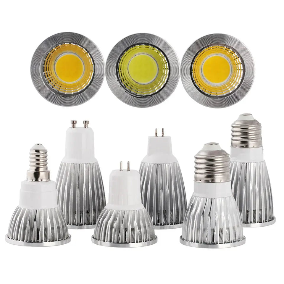 Dimmable COB LED Spotlight Bulb GU10 E27 E14 MR16 6W 9W 12W 60-Degree CRI 80+ 85-265V