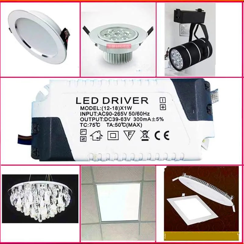 Constant Current LED Driver DC Plug 300mA 1-3W 4-7W 8-12W 12-18W 18-24W AC 85-265V Panel