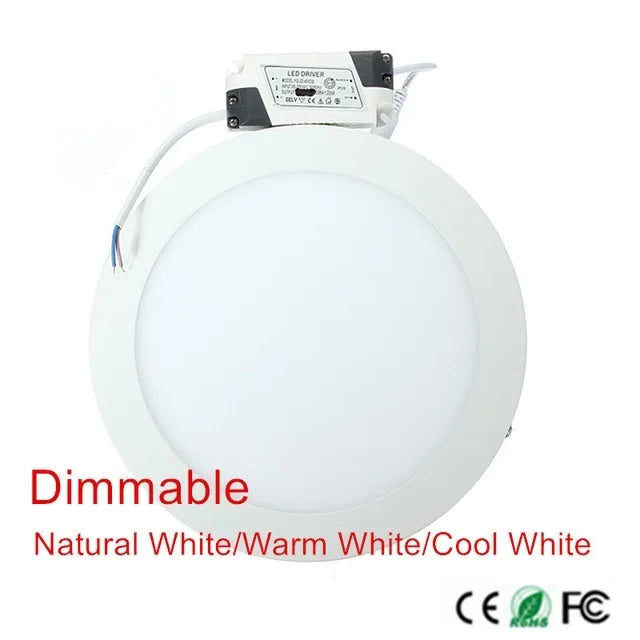 Dimmable Ultra-Thin 12mm LED Panel Downlight 3W 4W 6W 9W 12W 15W 25W 120° PF97% AC 85-265V
