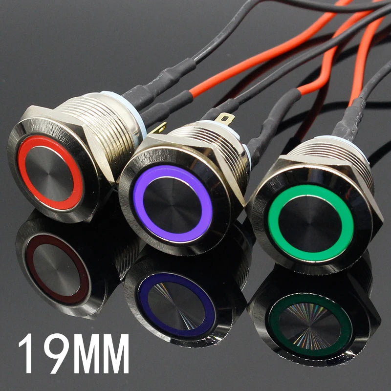 Waterproof Momentary Stainless Steel Push Button Switch 19mm 5A LED 5V 12V 24V 220V Red Green Blue Yellow White Panel Mount