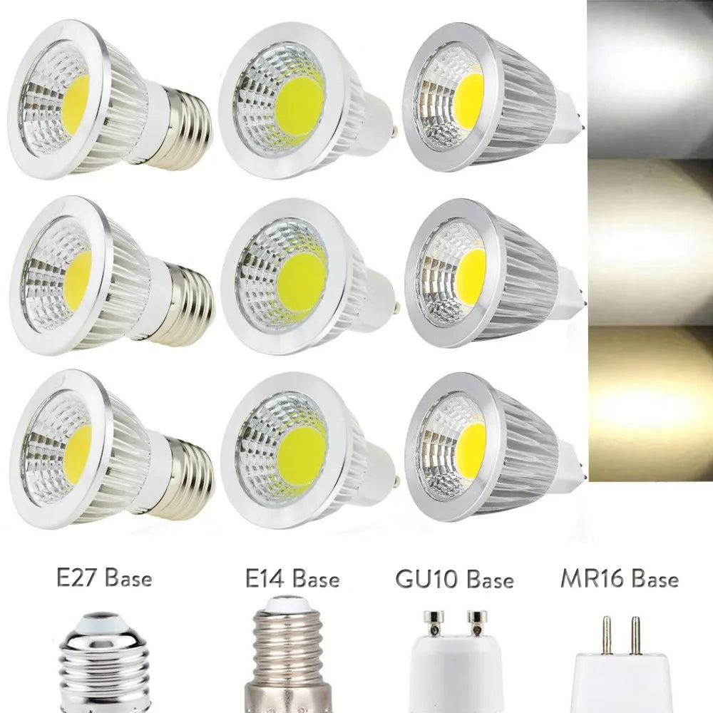 Dimmable Epistar COB LED Spotlight 6W 9W 12W GU10 E27 E14 MR16 CRI 80+ 60° AC 85-265V