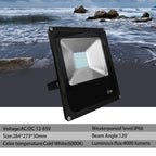 AC/DC 12-85V LED Flood Light 10W 20W 30W 50W IP65 120° Cool White Aluminum Outdoor