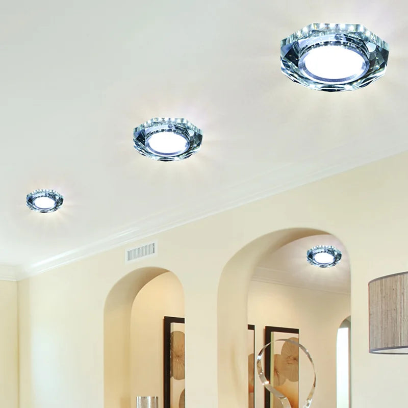 European Crystal LED Ceiling Light 3W 5W Stainless Steel K9 Crystal AC 90-260V Warm White Cool White D90 x H33mm Embedded Aisle Corridor Porch Hall