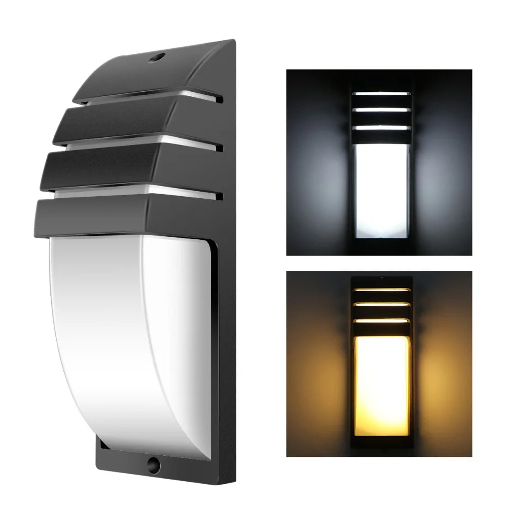 IP65 LED Outdoor Wall Lamp 12W Die Cast Aluminum Polycarbonate Baked Finish AC 85-265V 6 Color Options Porch Garden Corridor Balcony