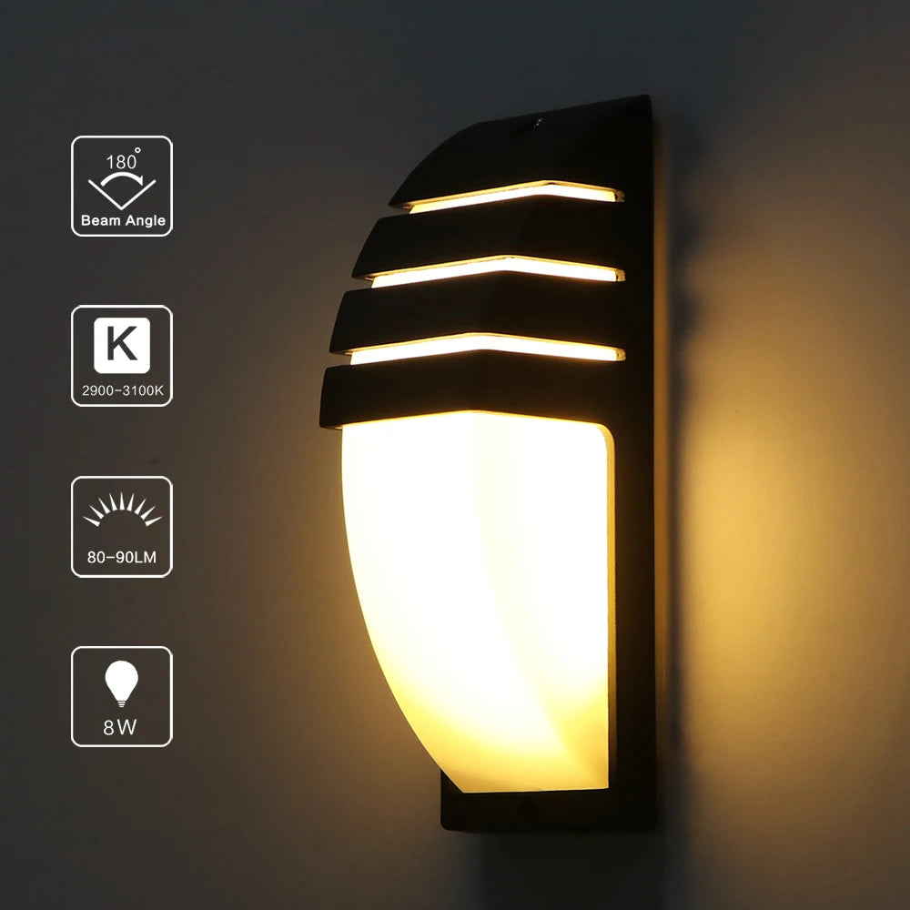 IP65 LED Outdoor Wall Lamp 12W Die Cast Aluminum Polycarbonate Baked Finish AC 85-265V 6 Color Options Porch Garden Corridor Balcony