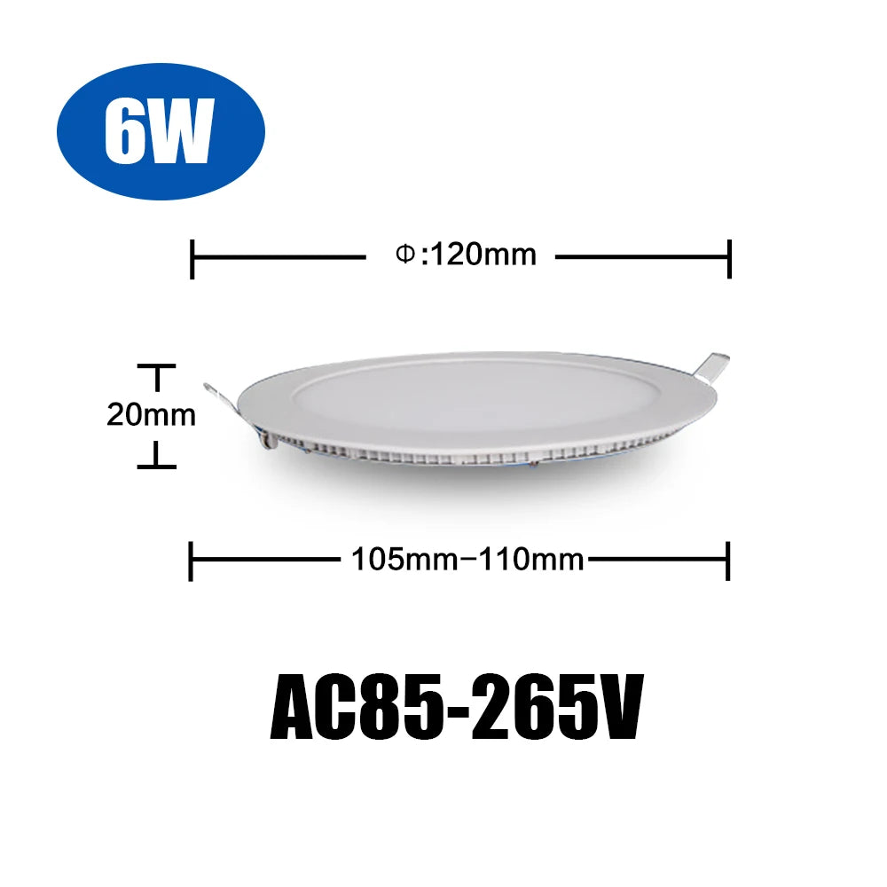 Ultra-Thin Round LED Panel Downlight 3W 6W 9W 12W 15W 18W 24W SMD2835 180° AC 90-265V