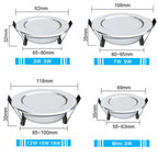 Recessed LED Ceiling Downlight 3W 5W 7W 9W 12W 15W 18W Round Epistar 110V 220V