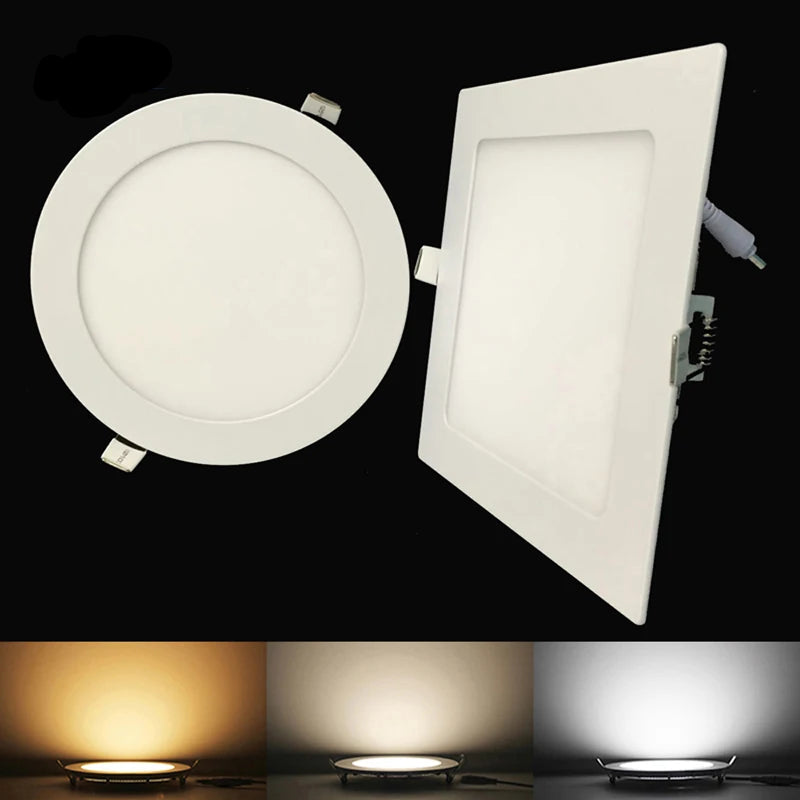 Ultra-Thin LED Recessed Panel Downlight 3W 6W 9W 12W 15W 18W Round Square 85-265V
