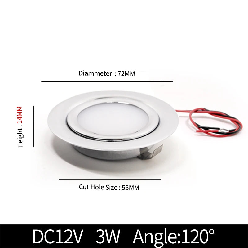 4/8-Pack 3W IP65 Stainless Steel LED Spotlight D72mm 55mm Cutout 120° 240-300lm DC 12V