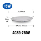Ultra-Thin Round LED Panel Downlight 3W 6W 9W 12W 15W 18W 24W SMD2835 180° AC 90-265V