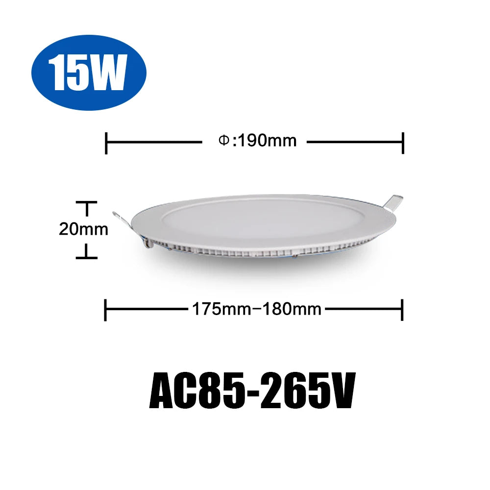 Ultra-Thin Round LED Panel Downlight 3W 6W 9W 12W 15W 18W 24W SMD2835 180° AC 90-265V