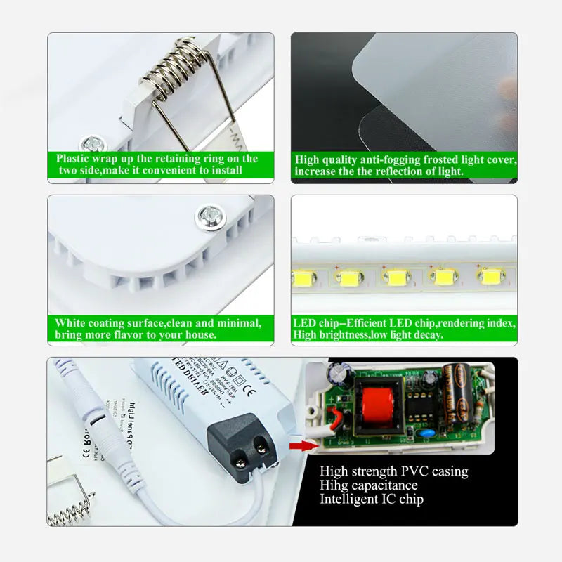 Ultra-Thin 20mm LED Panel Downlight 3W-24W SMD2835 120° Round Square AC 85-265V Driver
