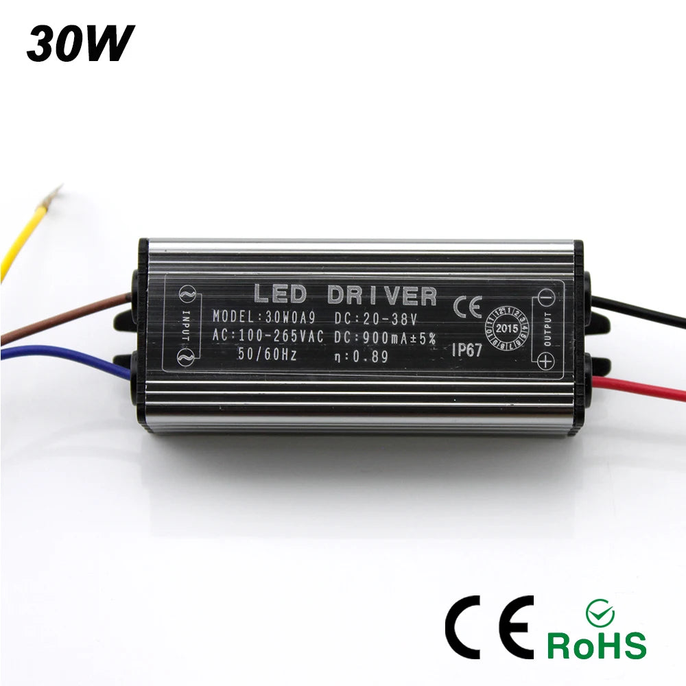 IP67 LED Driver 10W 20W 30W 50W AC 100-265V to DC 20-38V Constant Current Waterproof Floodlight
