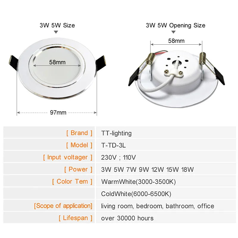 4-Pack LED Recessed Downlight 5W-18W CRI 85+ 120° IP44 AC 85-240V Warm Cool White Silver