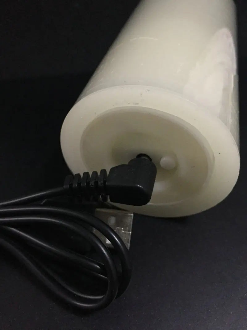 Rechargeable USB LED Flameless Pillar Candle 5.3cm Real Paraffin Wax Moving Flame Amber