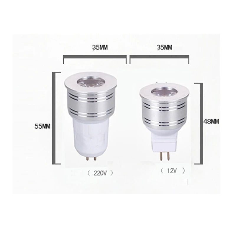 Mini LED Spotlight Bulb MR16 GU10 GU5.3 E27 1W 3W 12V 110V Dimmable 35mm COB