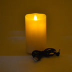 Rechargeable USB LED Flameless Pillar Candle 5.3cm Real Paraffin Wax Moving Flame Amber