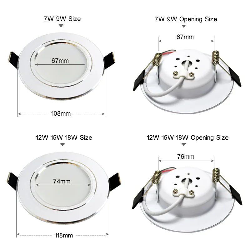 4-Pack LED Recessed Downlight 5W-18W CRI 85+ 120° IP44 AC 85-240V Warm Cool White Silver