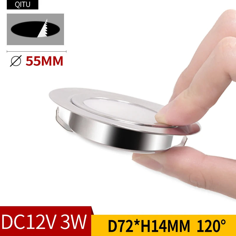 4/8-Pack 3W IP65 Stainless Steel LED Spotlight D72mm 55mm Cutout 120° 240-300lm DC 12V