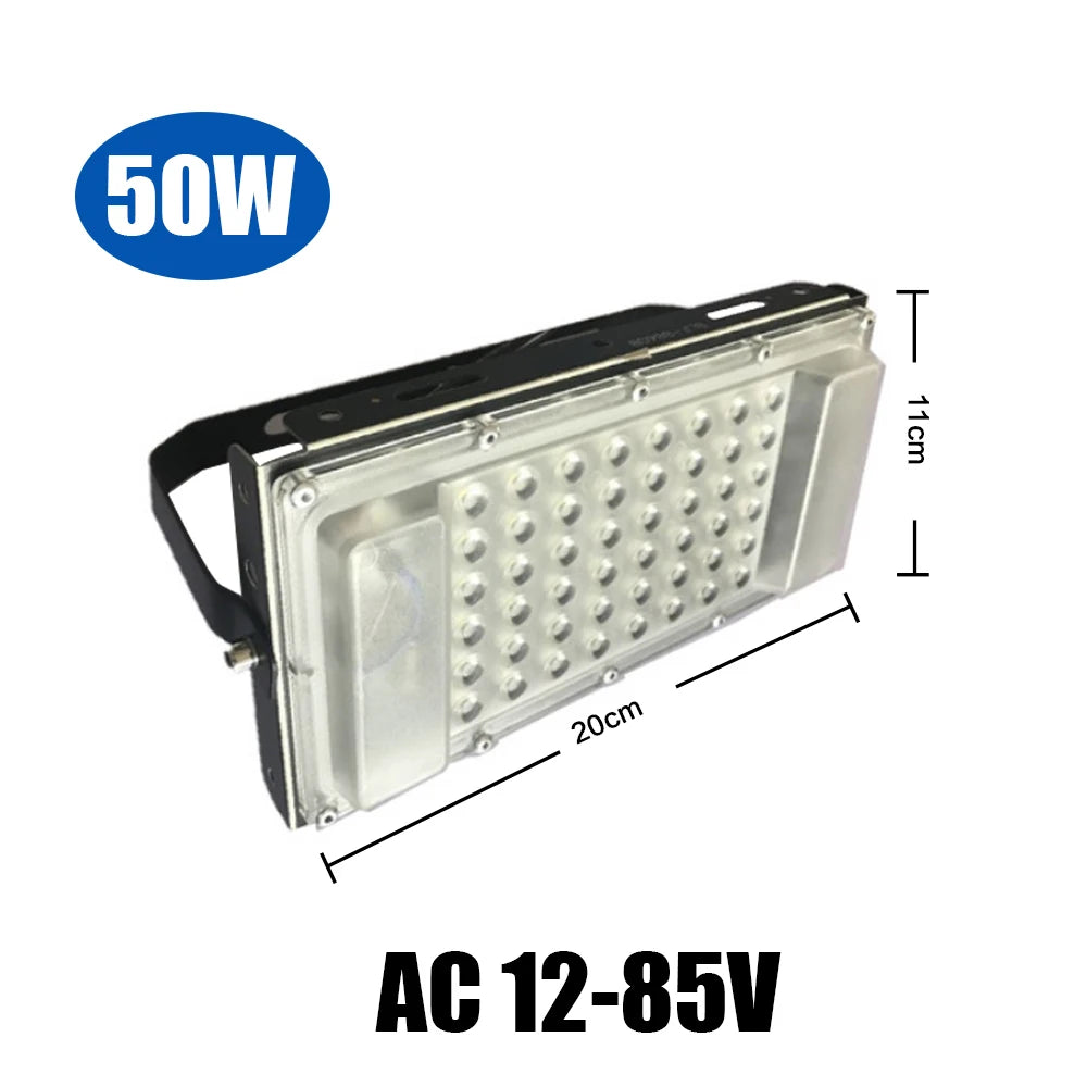 AC/DC 12-85V LED Flood Light 10W 20W 30W 50W IP65 120° Cool White Aluminum Outdoor
