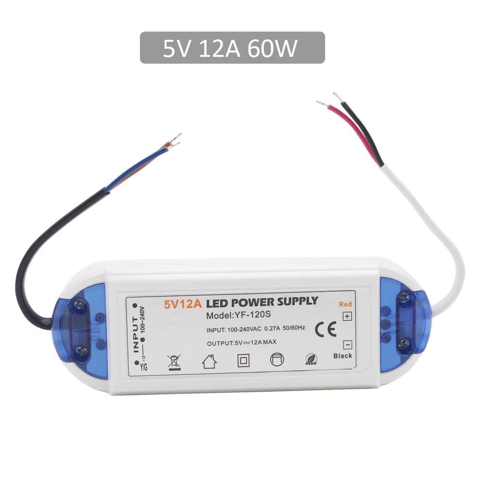 Dual Output LED Power Supply DC 12V DC 5V 60W 72W 100W AC 90-240V Strip Light Driver