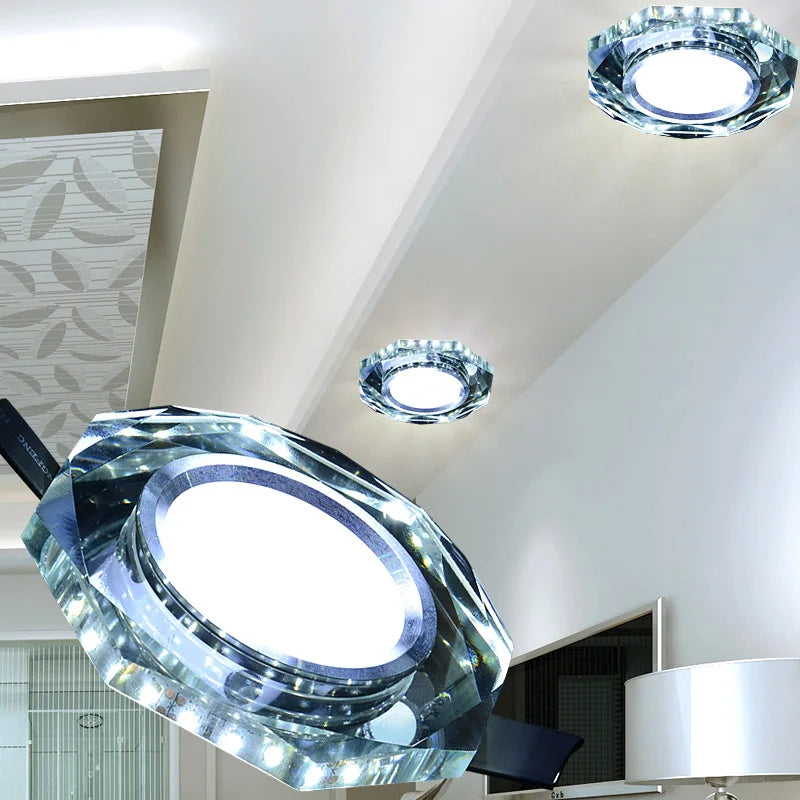 European Crystal LED Ceiling Light 3W 5W Stainless Steel K9 Crystal AC 90-260V Warm White Cool White D90 x H33mm Embedded Aisle Corridor Porch Hall