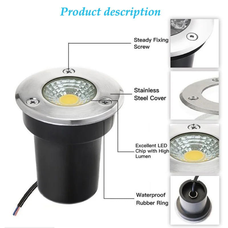 IP68 LED Underground Ground Light 3W 5W 10W 15W AC 85-265V or DC 12V 120 Degree 100 lm/W Aluminum Garden Path Landscape 4 Pack