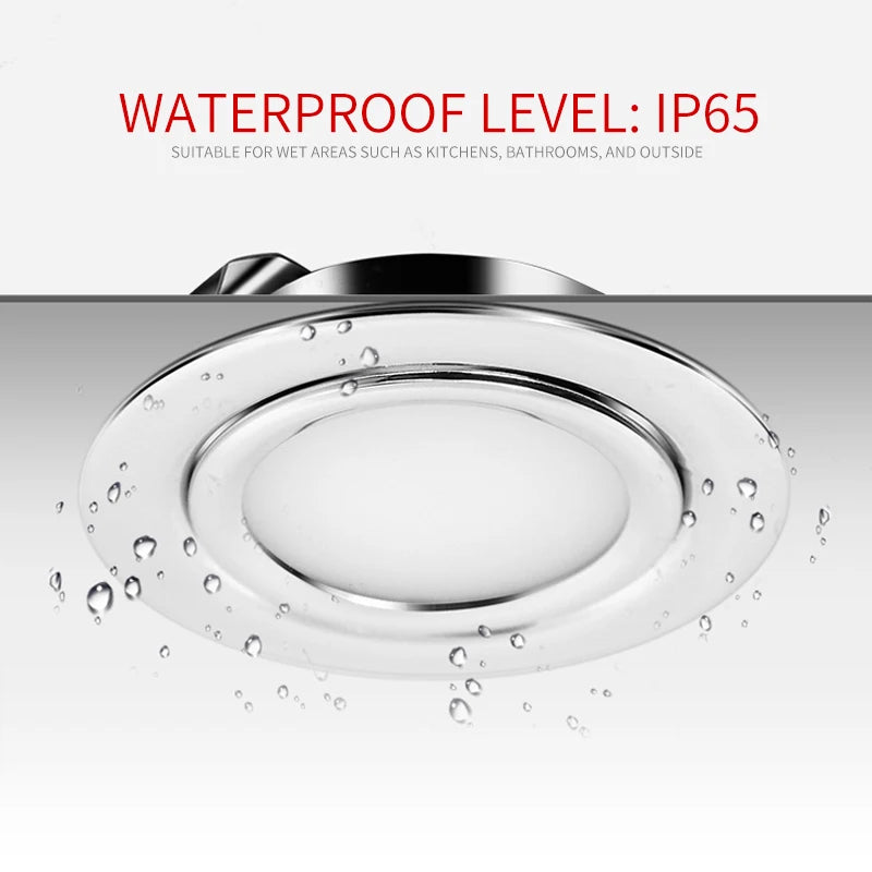 4/8-Pack 3W IP65 Stainless Steel LED Spotlight D72mm 55mm Cutout 120° 240-300lm DC 12V