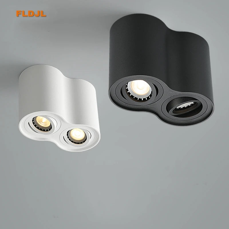 Double GU10 COB Epistar LED Surface Downlight 20W 24W CRI 85+ 25° Dimmable AC 85-265V Black