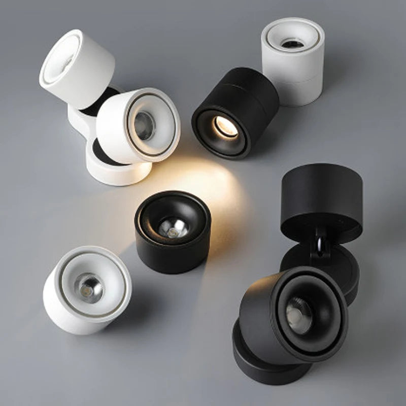 Foldable 360° Rotatable Dimmable COB LED Surface Downlight 7W-16W Double-Head to 32W Black
