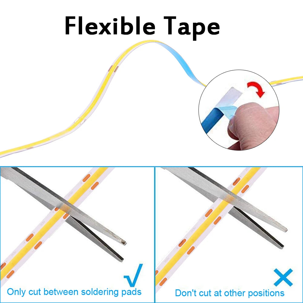 USB DC 5V COB LED Strip Light 320 LED/m 8mm PCB CRI 90 IP33 0.5m to 5m Warm White Natural White Cool White Red Green Blue Yellow Flexible Tape