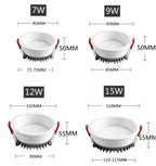 Dimmable Anti-Glare LED Recessed Downlight 7W 9W 12W 15W CRI 90+ 80-Degree 85-265V