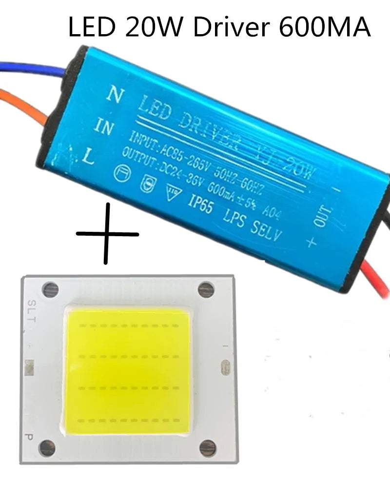COB High-Power LED Chip + Driver Kit 10W 20W 30W 50W 100-130lm/W AC 85-265V Floodlight