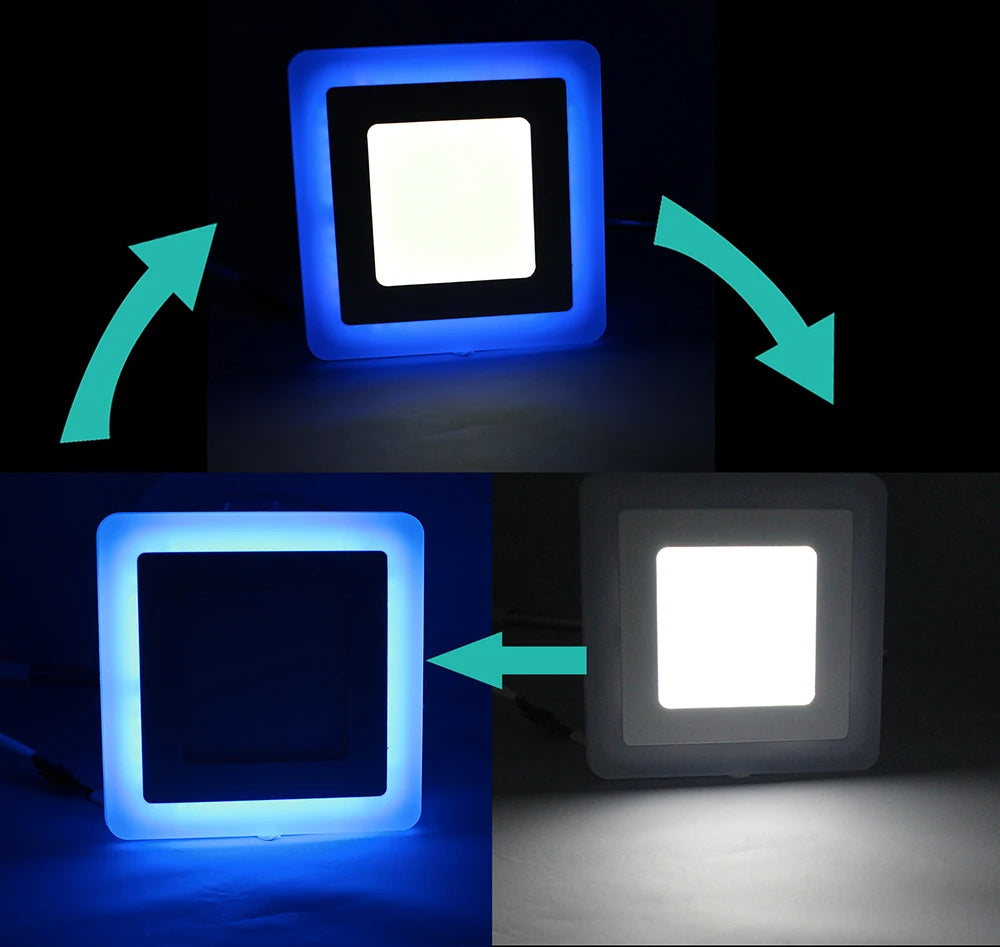 LED Recessed Panel Downlight 6W 9W 16W 24W SMD 2835 3 Mode Switch Blue Ring Plus Warm White or Cool White Aluminum Acrylic AC 85-265V