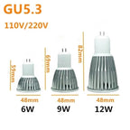 COB Epistar LED Spotlight 6W 9W 12W GU10 E27 E14 GU5.3 MR16 CRI 85+ 120° AC 85-265V