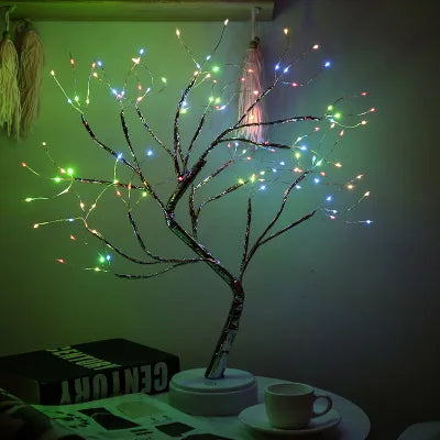 LED Mini Christmas Tree Night Light Copper Wire Adjustable Branches USB or Battery Powered Touch Switch 24.4 inch Bedroom Decor