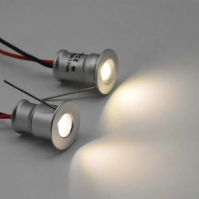 IP65 Mini LED Spotlight 1W DC 12V 100lm Epistar CRI 80 15mm or 25mm Cutout Aluminum Brushed Nickel 4 Beam Angles Cabinet Stair