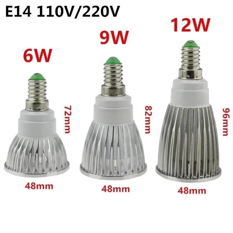 COB Epistar LED Spotlight 6W 9W 12W GU10 E27 E14 GU5.3 MR16 CRI 85+ 120° AC 85-265V