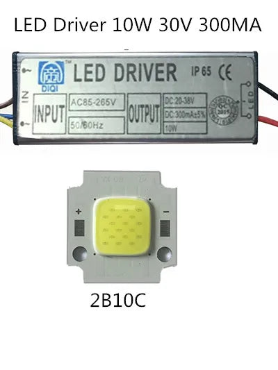 COB High-Power LED Chip + Driver Kit 10W 20W 30W 50W 100-130lm/W AC 85-265V Floodlight