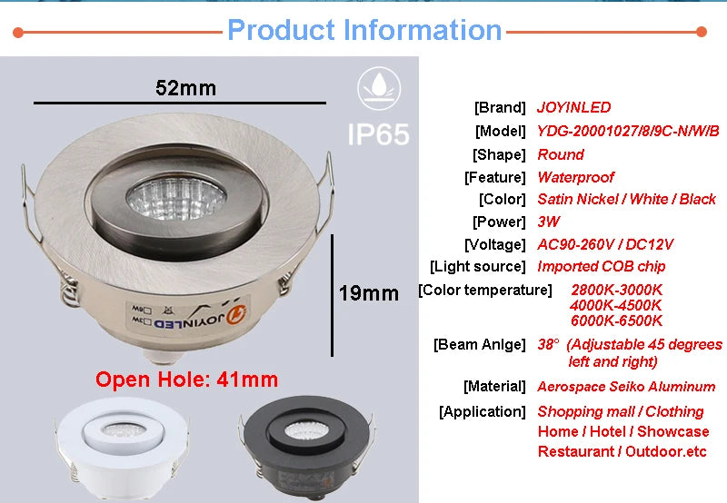 Modern 3W Waterproof LED Downlight Dimmable Ceiling Light