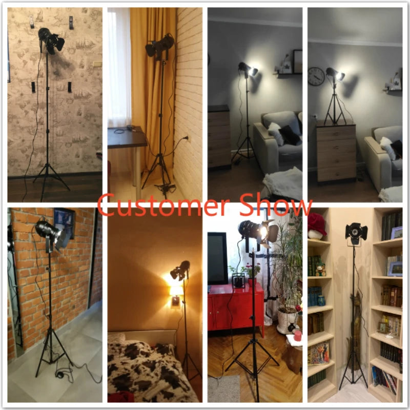 Industrial Retro Tripod Floor Lamp E27 Metal Iron Black Vintage Knob Switch AC 90-260V