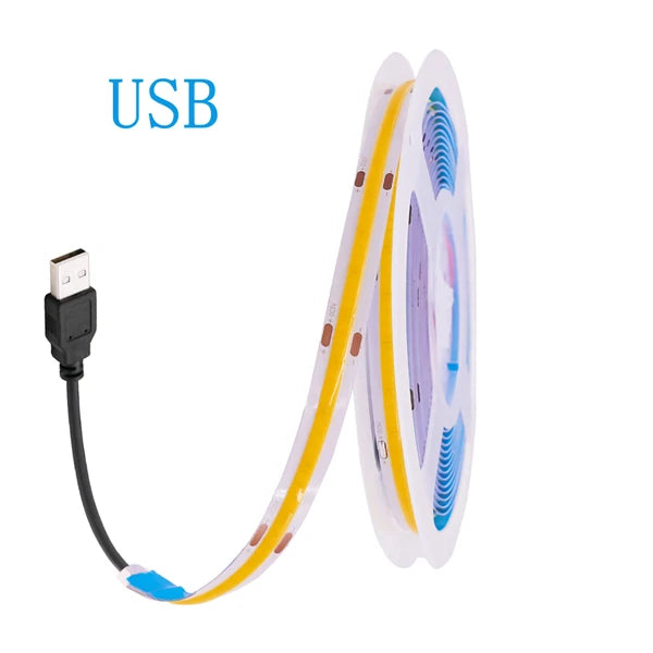 USB DC 5V COB LED Strip Light 320 LED/m 8mm PCB CRI 90 IP33 0.5m to 5m Warm White Natural White Cool White Red Green Blue Yellow Flexible Tape