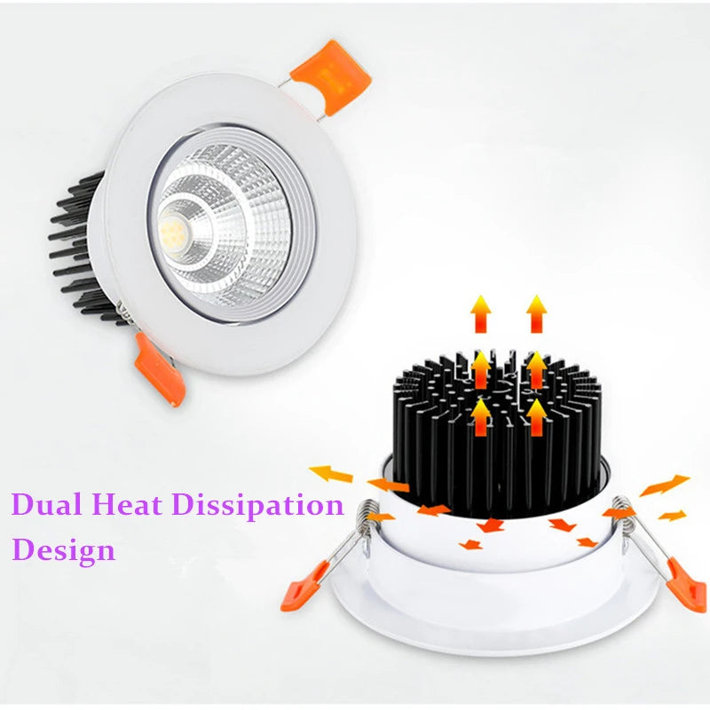 Dimmable COB LED Recessed Downlight 5W 7W 9W 12W 15W 18W Epistar 60-Degree CRI 85+ 85-265V