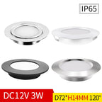 Ultra-Thin DC 12V 3W LED Recessed Spotlight IP65 Waterproof Cabinet Bathroom 55mm