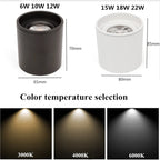 Dimmable LED Surface Mounted Downlight 6W 10W 12W 15W 18W 22W Die Cast Aluminum SMD 5730 CRI 85 60 Degree Knob Switch AC 85-265V