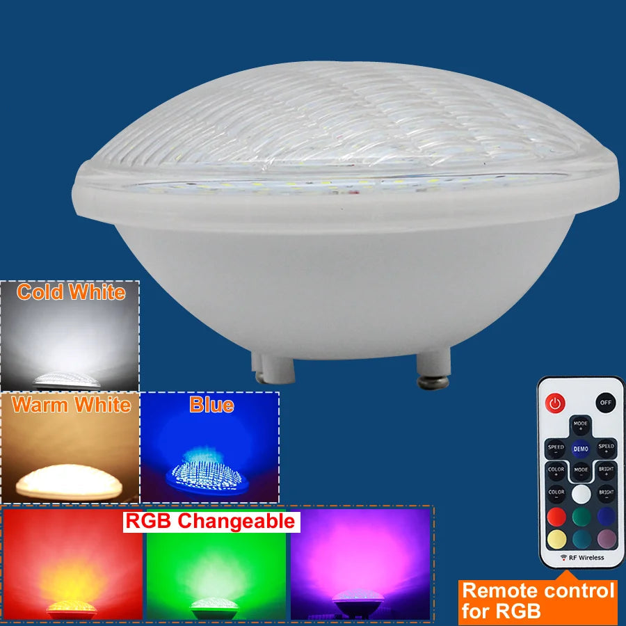 PAR56 LED Pool Light 24W 36W IP68 AC/DC 12V RGB Remote Warm White Cool White D178mm