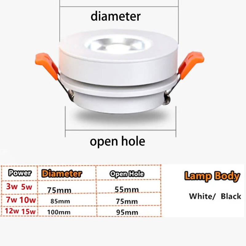 Dimmable COB LED Recessed Downlight 3W 5W 7W 10W 12W 15W 360° Rotate 90° Fold 60° AC 110-230V
